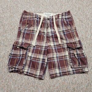 Abercrombie & Fitch Cargo Shorts Mens 36 Plaid Button Fly Draw String Heavy